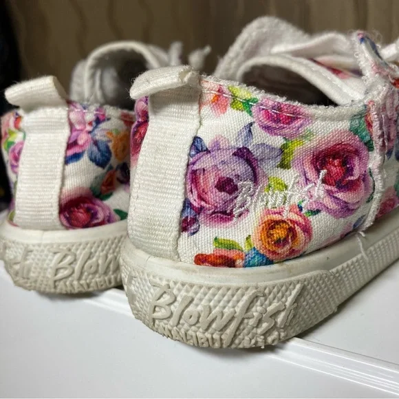 Blowfish Kid's Toddler 10 Classic Canvas White Pink Purple Floral Lined Shoes - Picture 11 of 14
